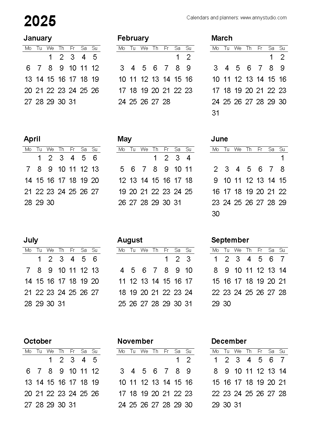 Free Printable Calendars And Planners 2025, 2026 And 2027 within 2025 A4 Calendar Printable