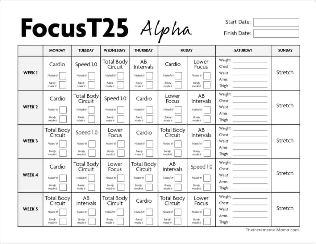 Free Printable Focus T25 Calendar (Alpha, Beta &amp;amp; Gamma) pertaining to 2025 Workout Calendar Printable Free