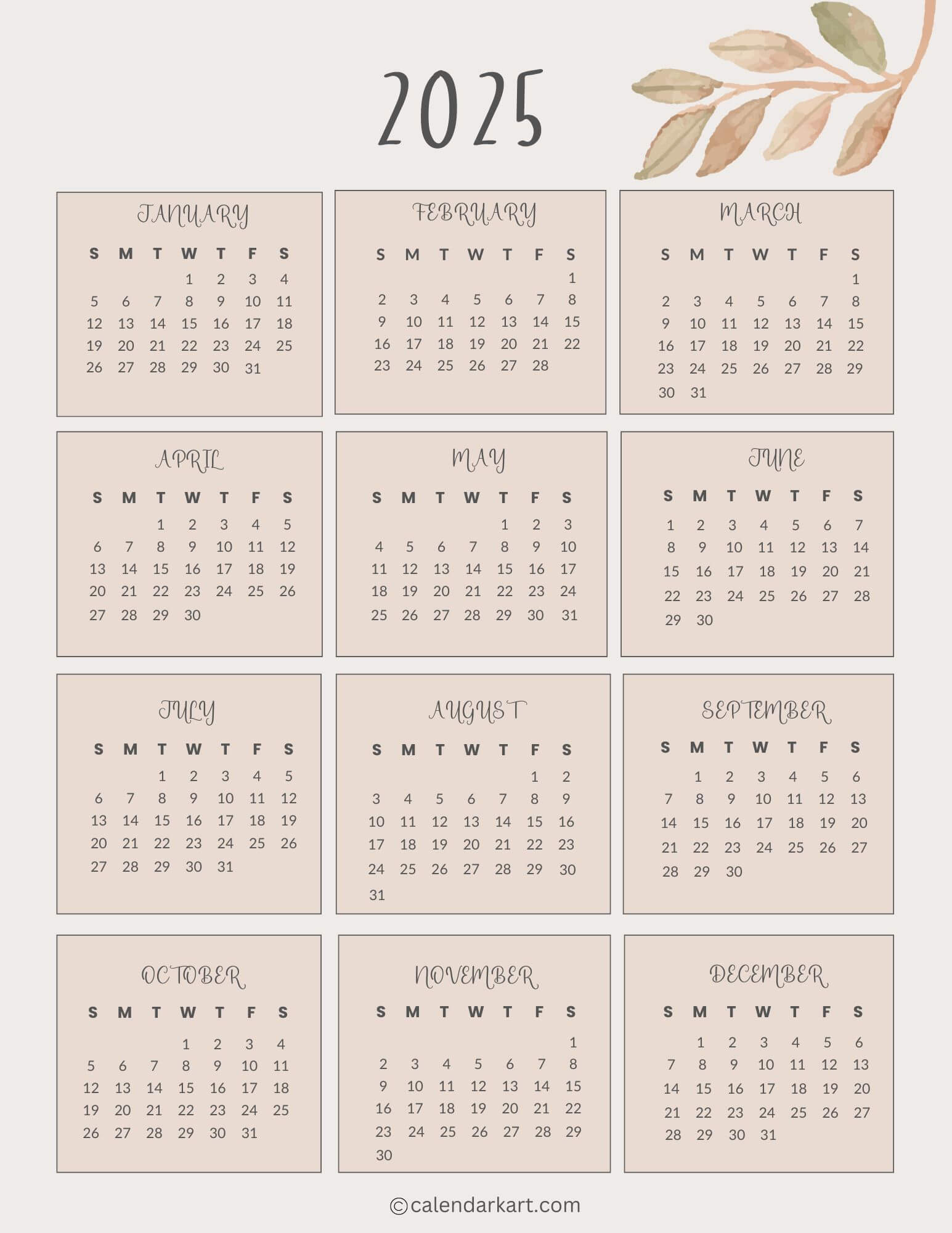 Free Printable Year At A Glance Calendar 2025 - Calendarkart pertaining to Printable Calendar 2025 Year at a Glance