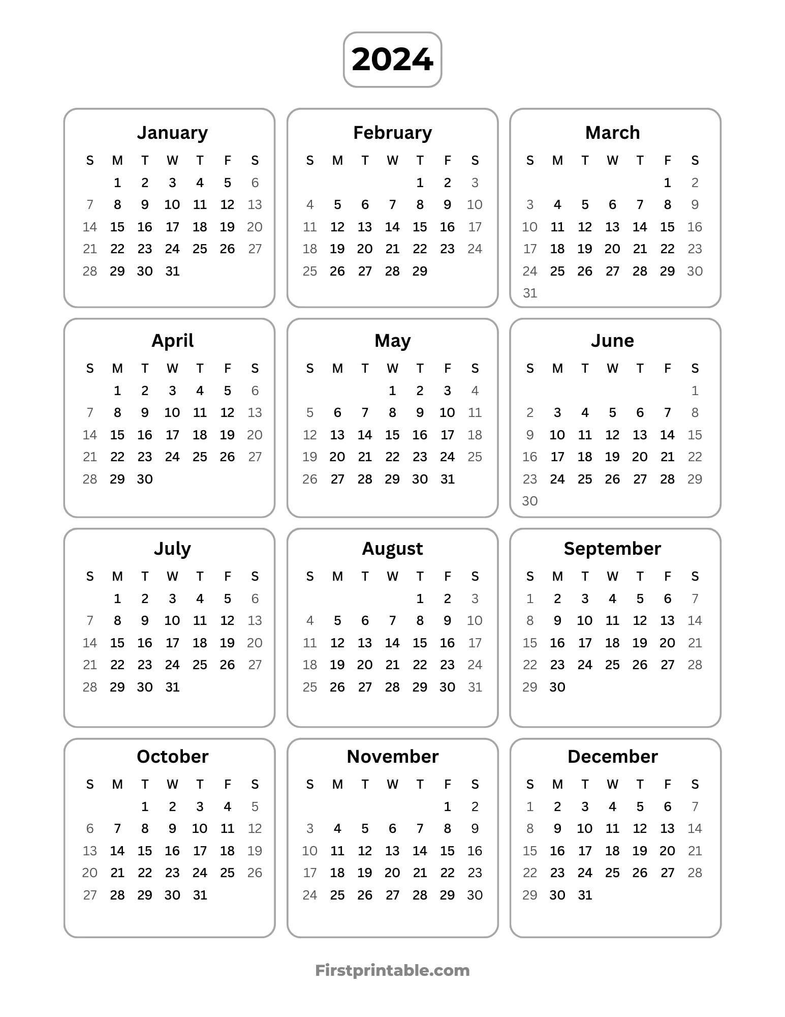 Free Printable Yearly Calendar 2024, 2025, 2026 with regard to Free Printable Yearly Calendar 2026