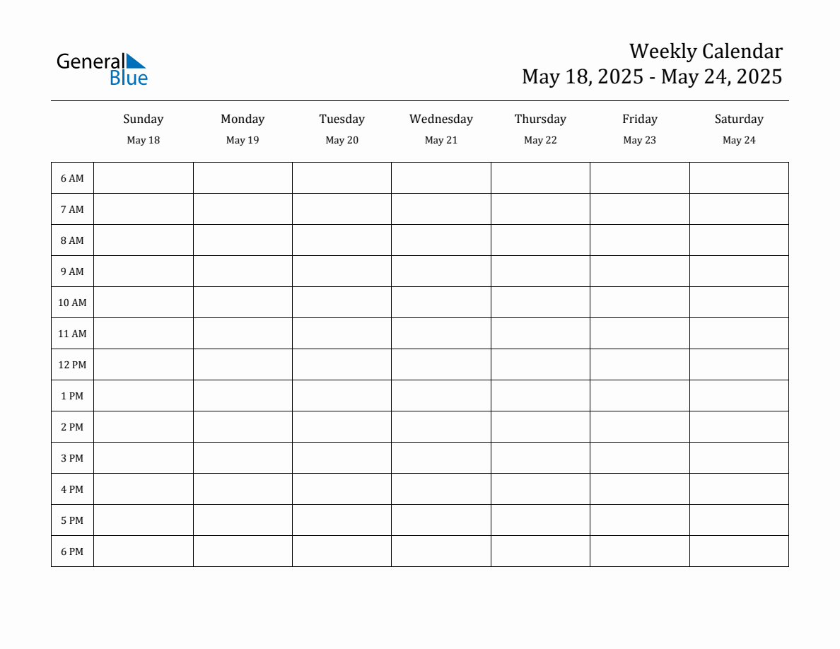 Hourly Planner Template For The Week Of May 18, 2025 regarding Hour By Hour Calendar 2025 Printable