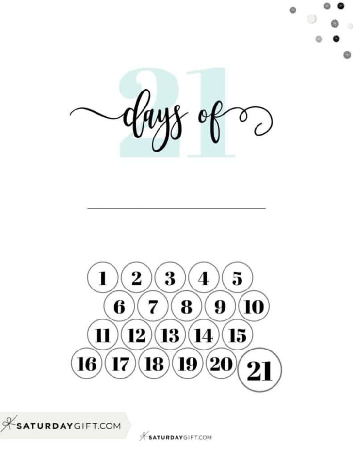 21 Day Calendar Printable