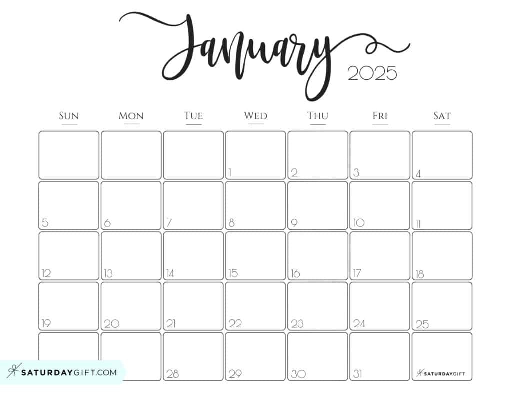 January 2025 Calendar - 20 Cute &amp;amp; Free Printables | Saturdaygift for Free Printable Calendar For January 2025