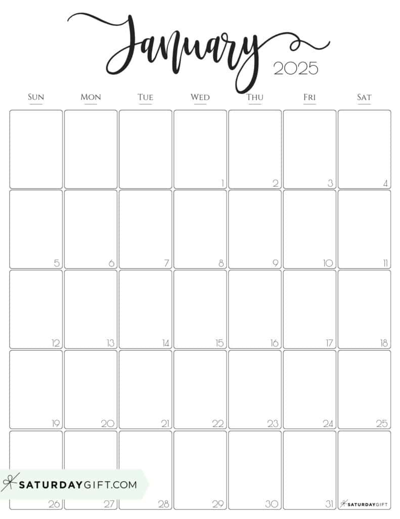 January 2025 Calendar - 20 Cute &amp;amp; Free Printables | Saturdaygift pertaining to Free Printable Calendar 2025 January