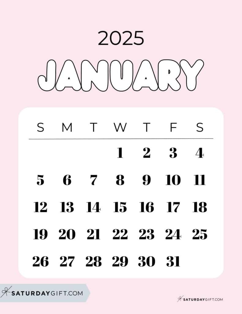 January 2025 Calendar - 20 Cute &amp;amp; Free Printables | Saturdaygift with January 2025 Calendar Printable Cute