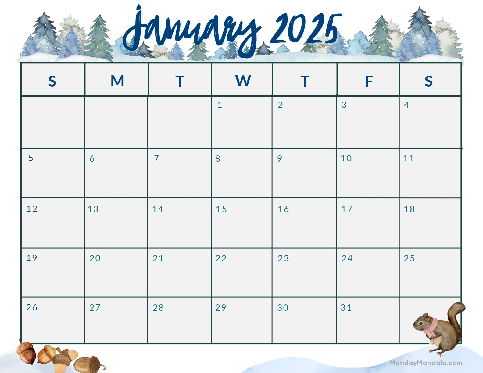 January 2025 Calendar (52 Free Pdf Printables) inside January 2025 Calendar Printable Cute