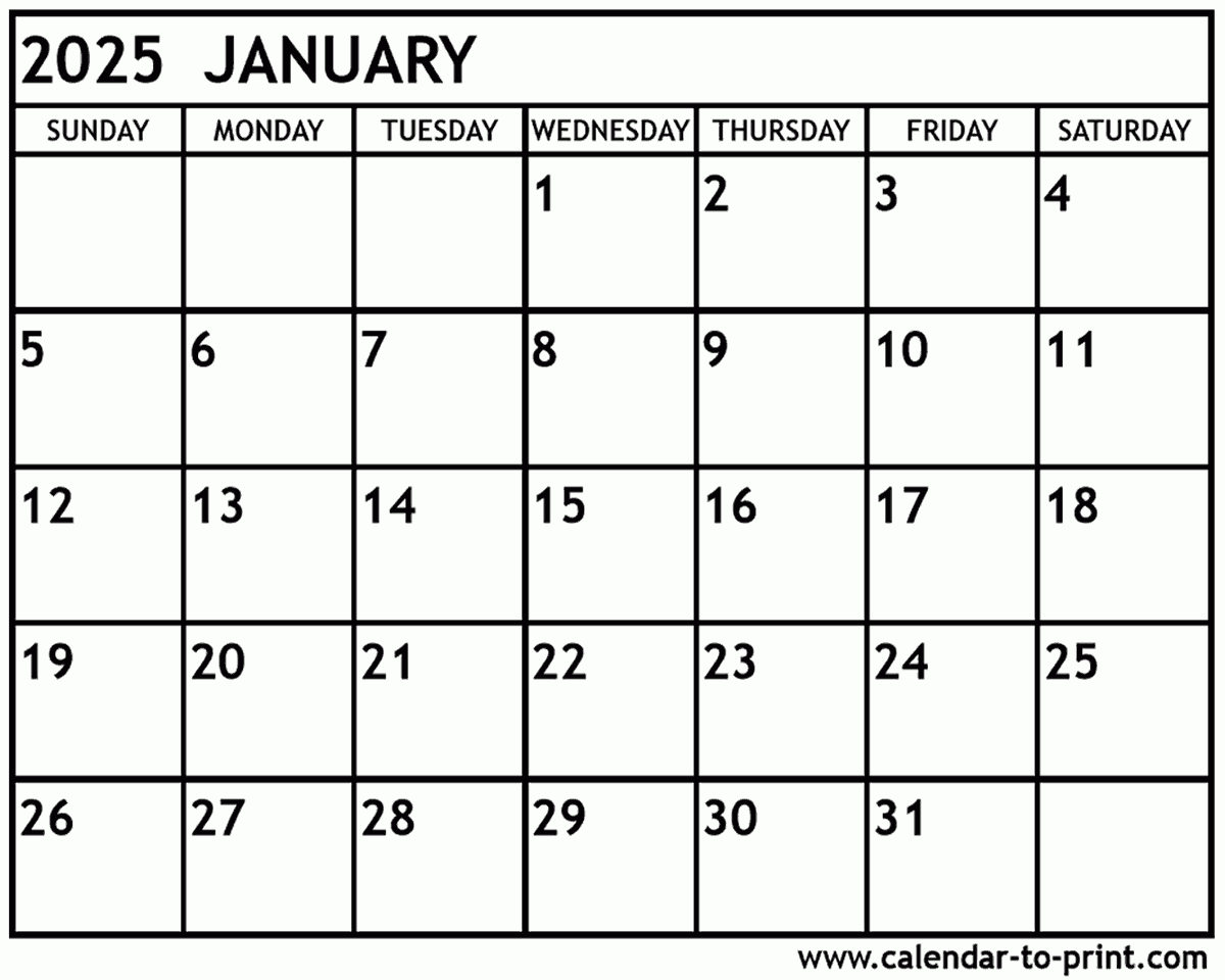 January 2025 Calendar Printable inside Jan Feb 2025 Calendar Printable