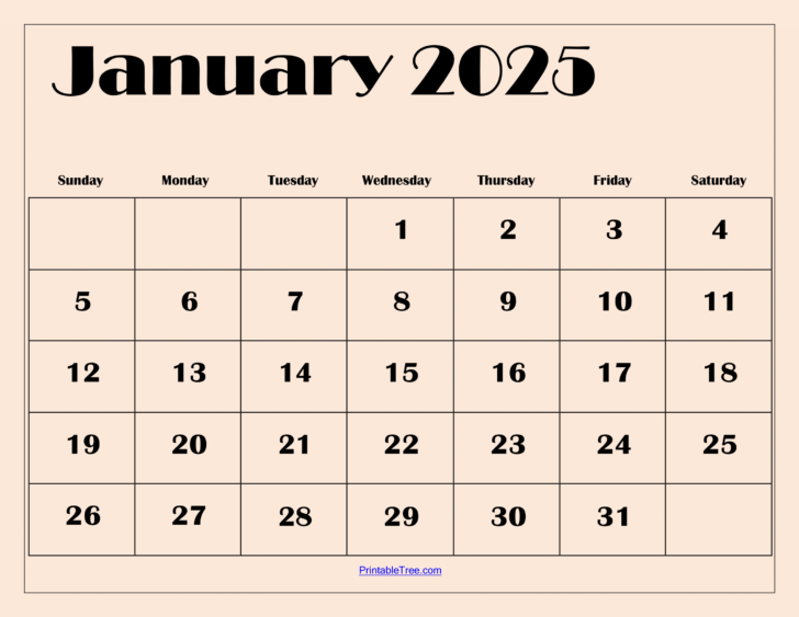 Calendar January 2025 Printable Free