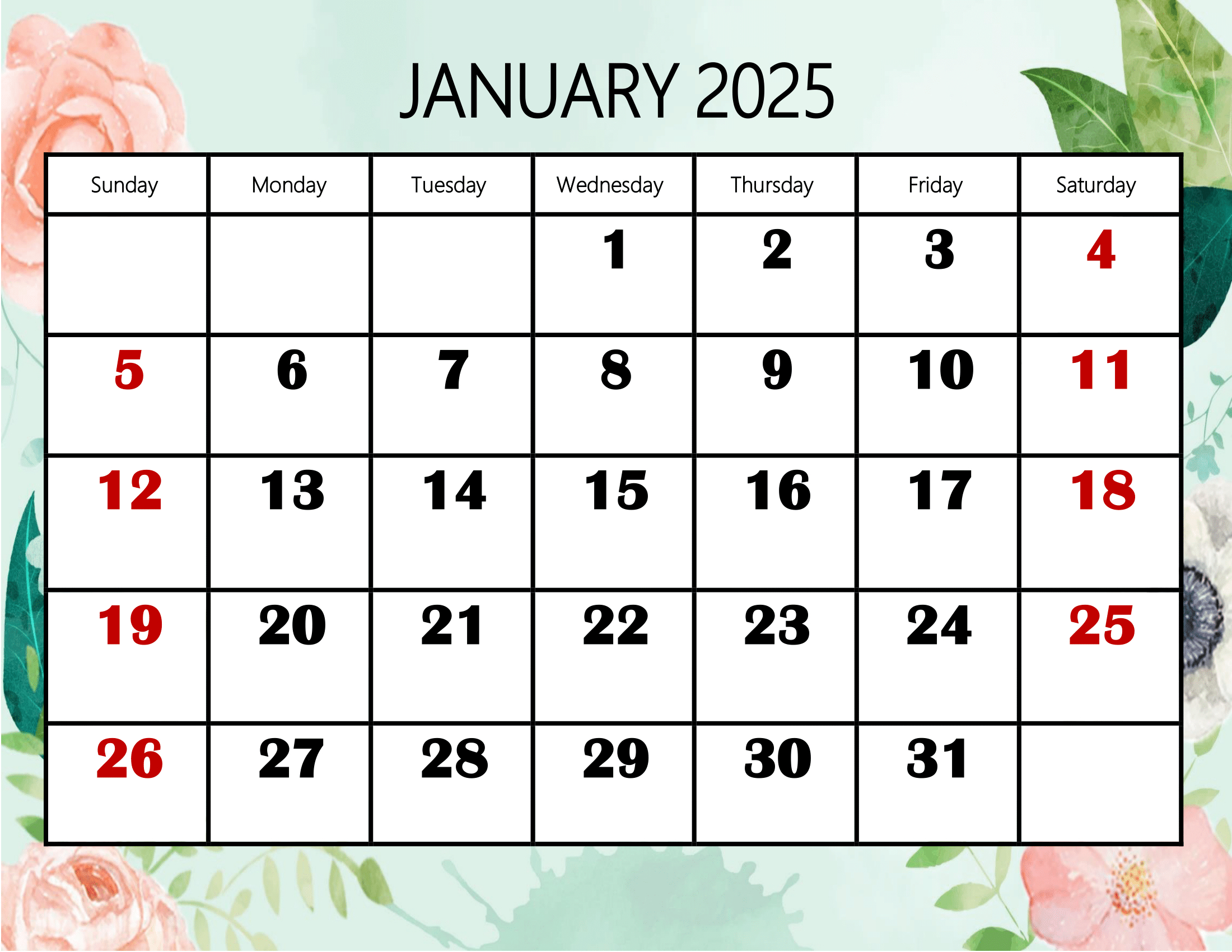 January 2025 Calendar Printable Pdf Template With Holidays with regard to Printable January 2025 Calendar with Holidays