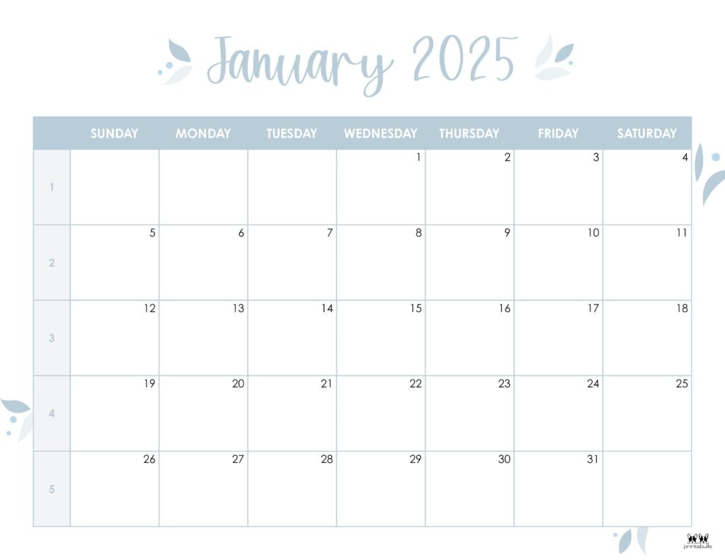 January 2025 Calendars - 107 Free Printables | Printabulls for Calendar 2025 Printable by Month