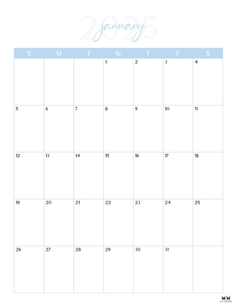 January 2025 Calendars - 107 Free Printables | Printabulls inside 2025 Month Calendar Printable