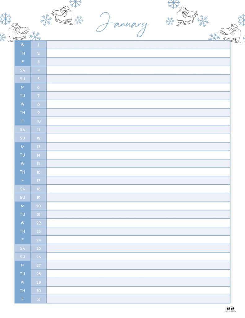 January 2025 Calendars - 107 Free Printables | Printabulls inside Blank Daily Calendar 2025 Printable