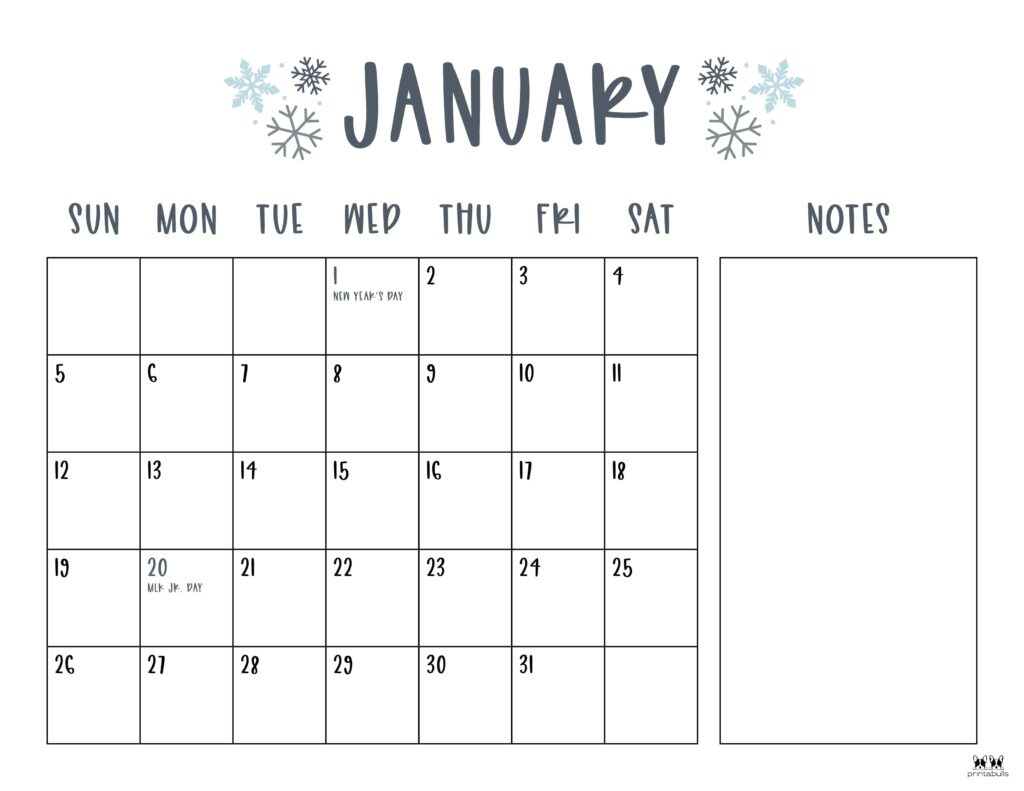 January 2025 Calendars - 107 Free Printables | Printabulls regarding Free Printable 30 Day Calendar 2025