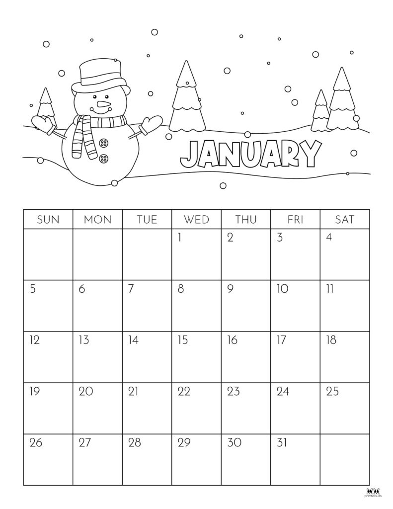 January 2025 Calendars - 107 Free Printables | Printabulls regarding Free Printable Coloring Calendar 2025