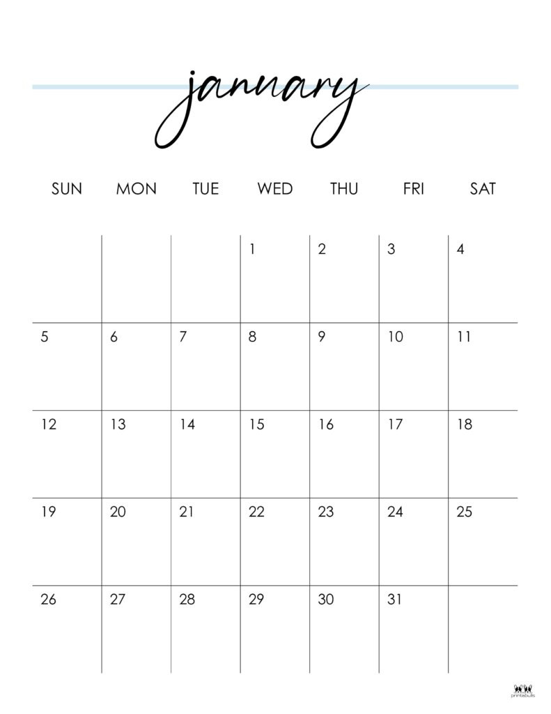 January 2025 Calendars - 107 Free Printables | Printabulls with January 2025 Calendar Printable Vertical