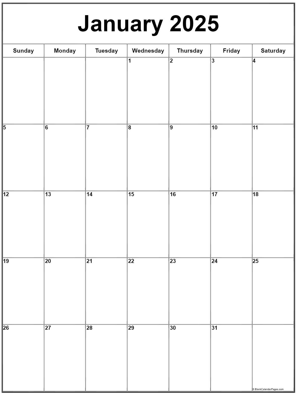 January 2025 Vertical Calendar | Portrait within January 2025 Calendar Printable Vertical