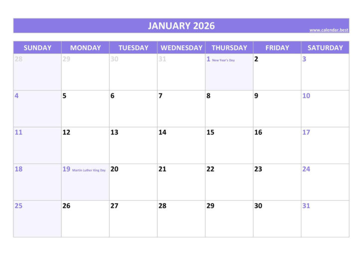 Free Printable Calendar January 2026