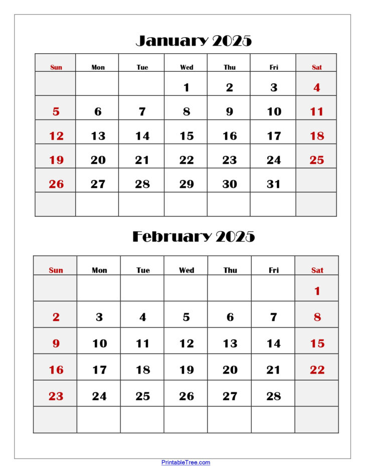 Jan Feb 2025 Calendar Printable