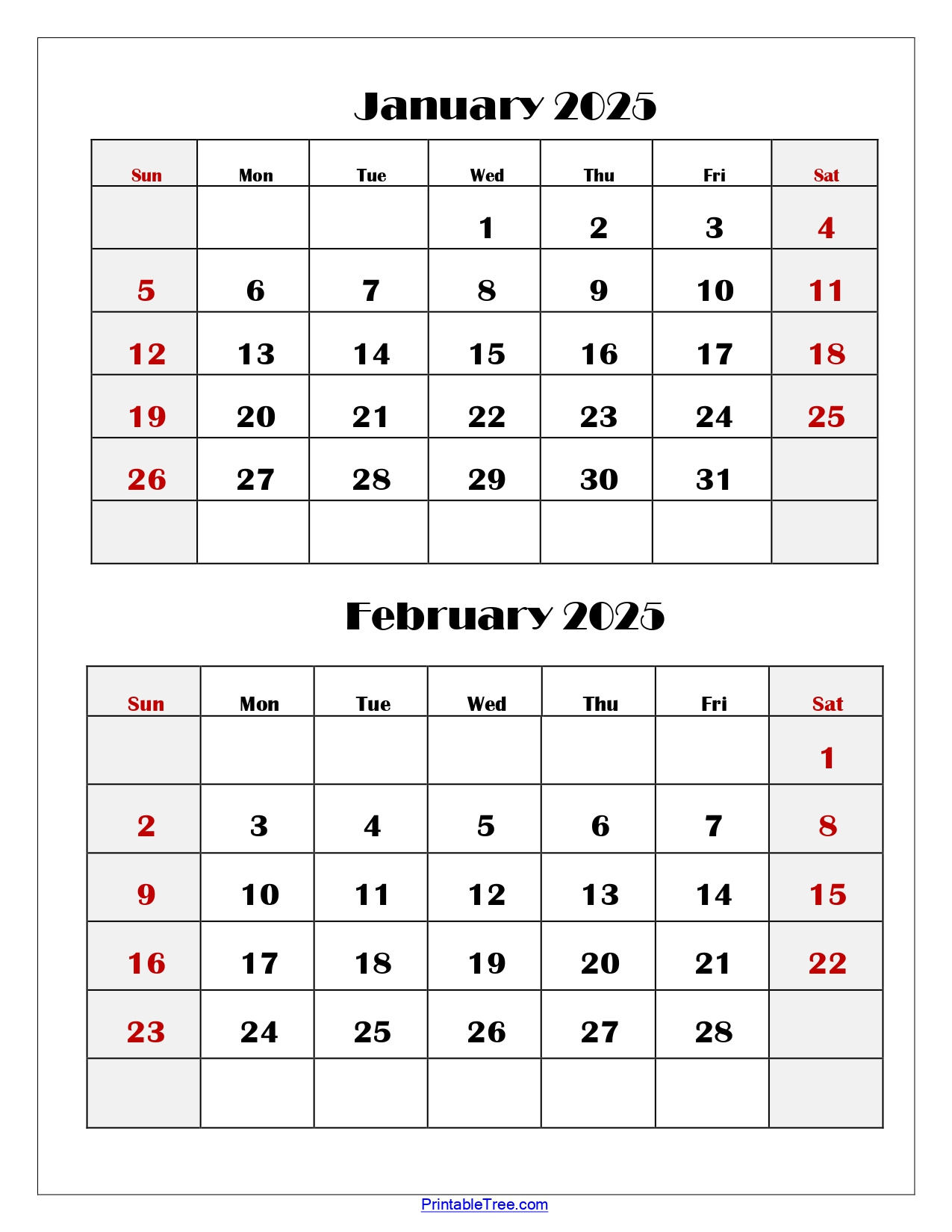 January And February 2025 Calendar | Two Months Calendar pertaining to Jan Feb 2025 Calendar Printable