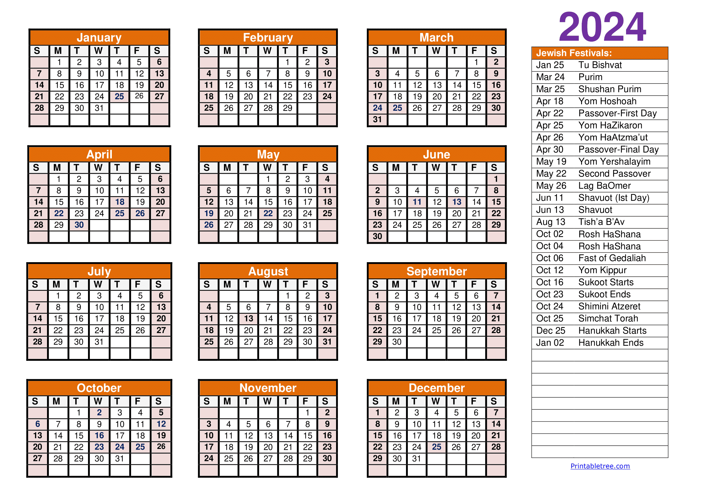 Jewish Calendar 2024, 2025 Pdf Templates With Jewish Holidays Lists with Jewish Calendar 2025 With Holidays Printable Free