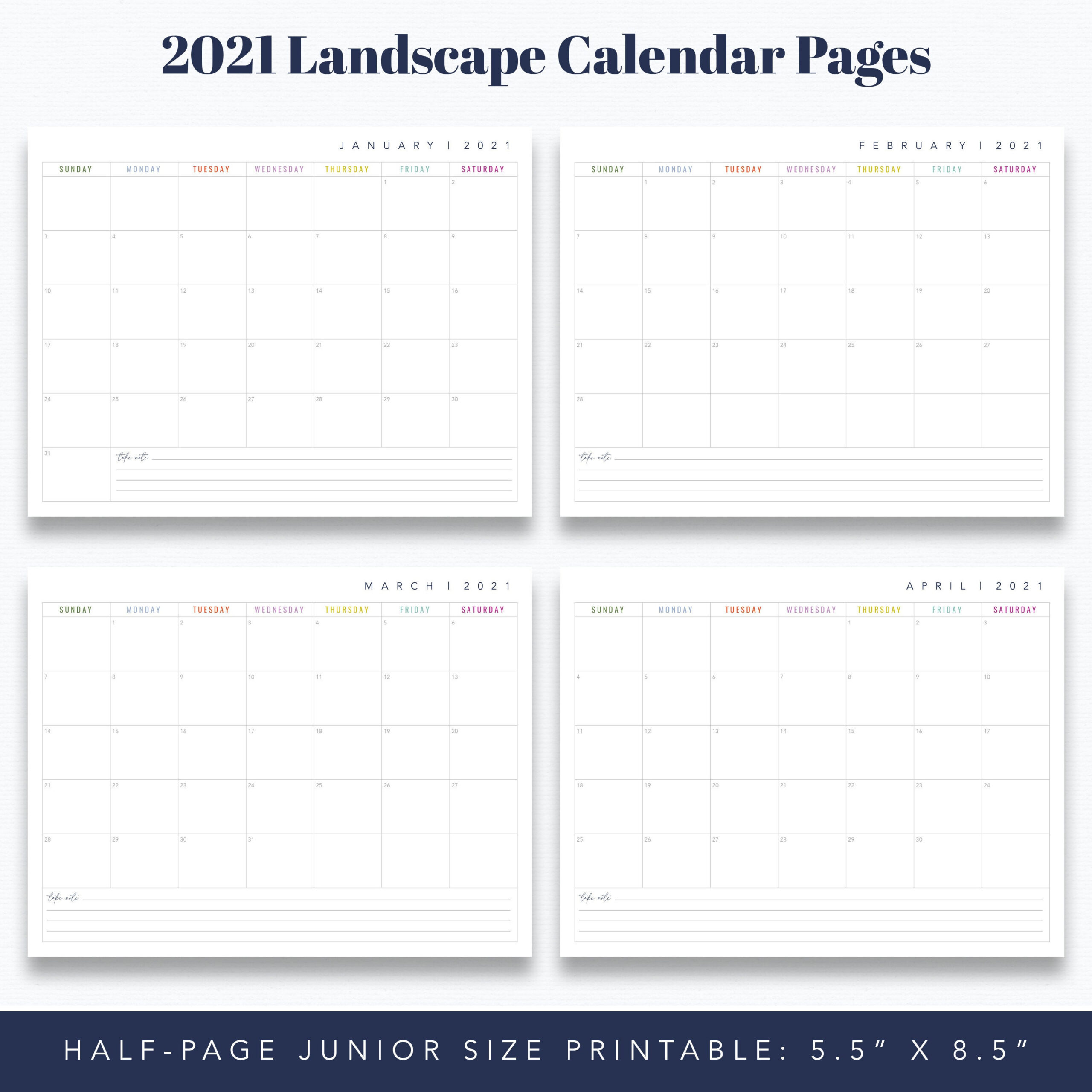 Junior 5.5 X 8.5 12 Month Landscape Calendar Printable Prefilled throughout 5.5 X 8.5 Printable Calendar Pages