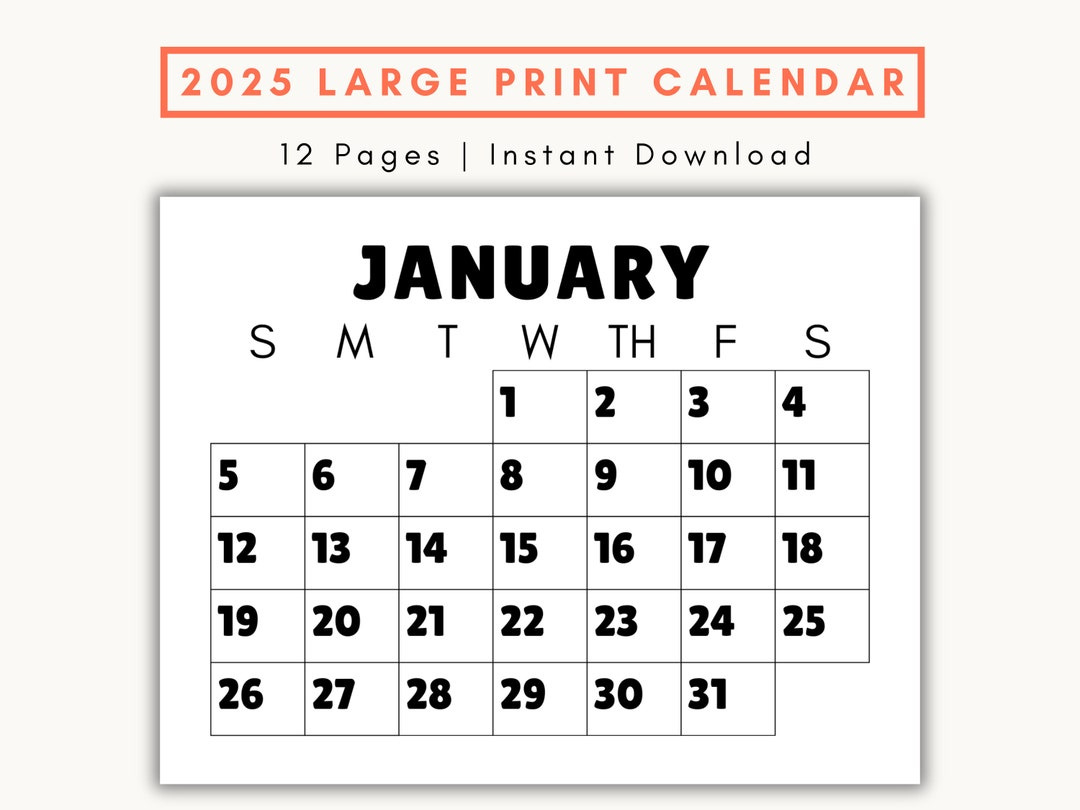 Large Print Monthly Calendar, 2025, Senior Citizen Calendar With intended for Printable 90 Day Calendar 2025