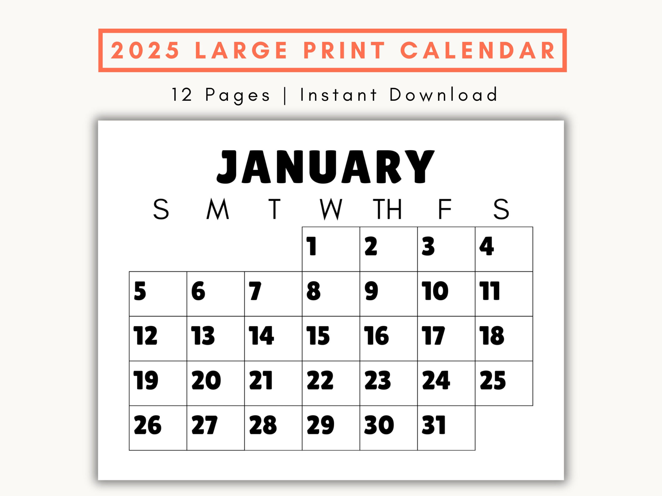 Large Print Monthly Calendar, 2025, Senior Citizen Calendar With regarding Calendar 2025 Large Squares Printable