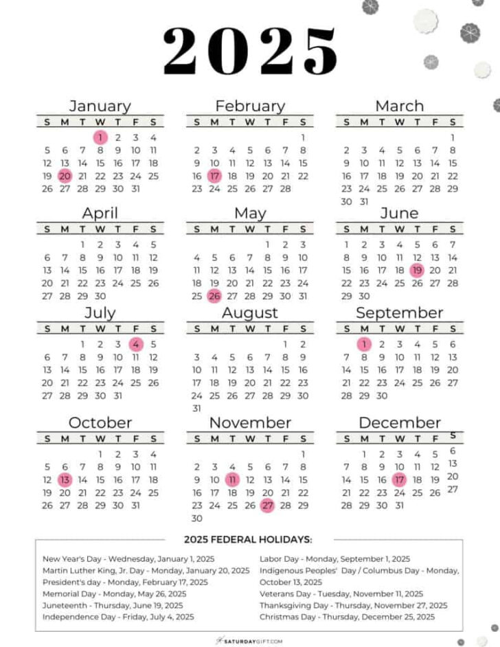 Federal Holiday Calendar 2025 Printable