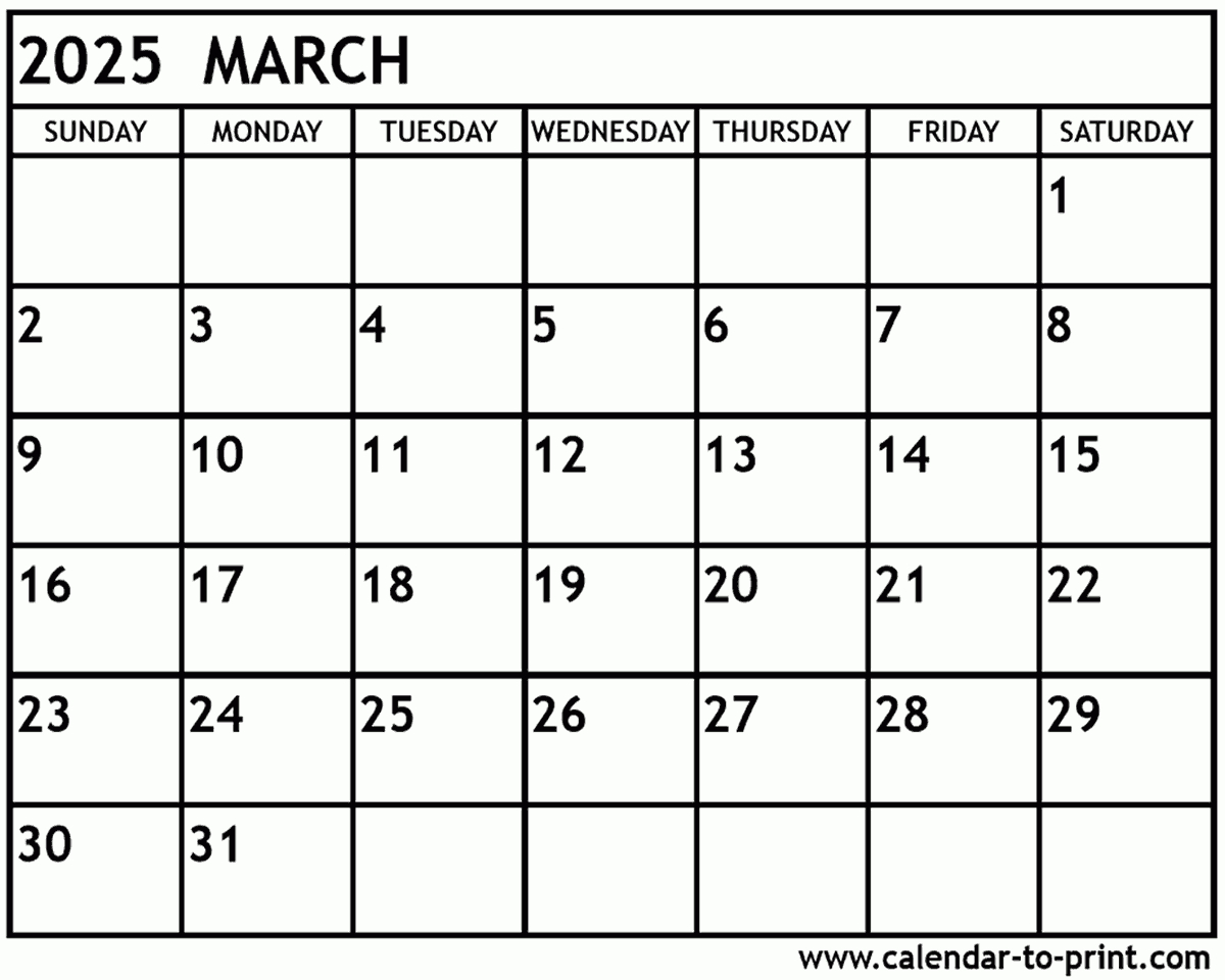 March 2025 Calendar Printable for Calendar For March 2025 Printable