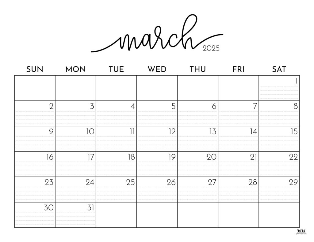 March 2025 Calendars - 107 Free Printables | Printabulls in Free March 2025 Calendar Printable