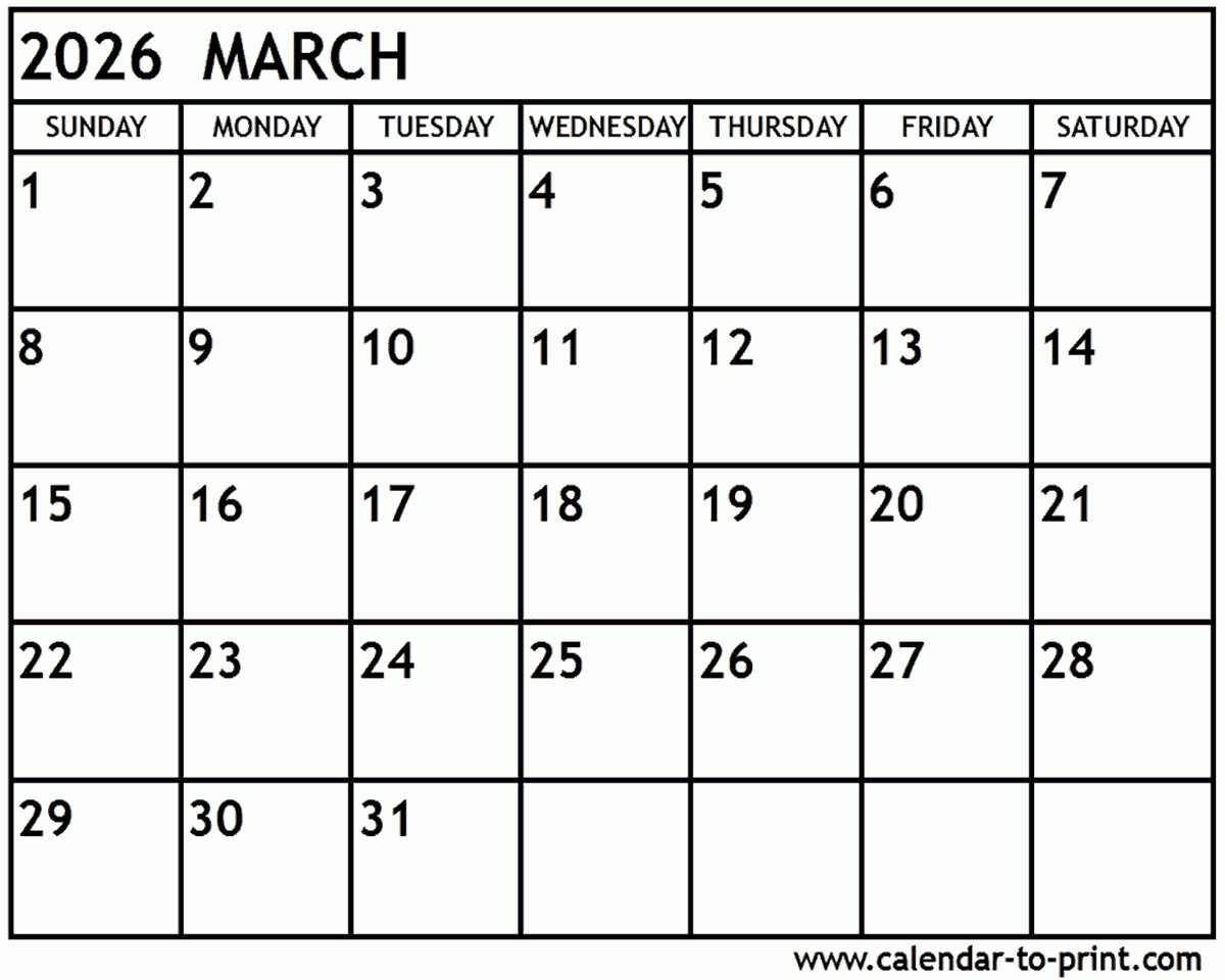 March 2026 Calendar Printable inside March 2026 Printable Calendar