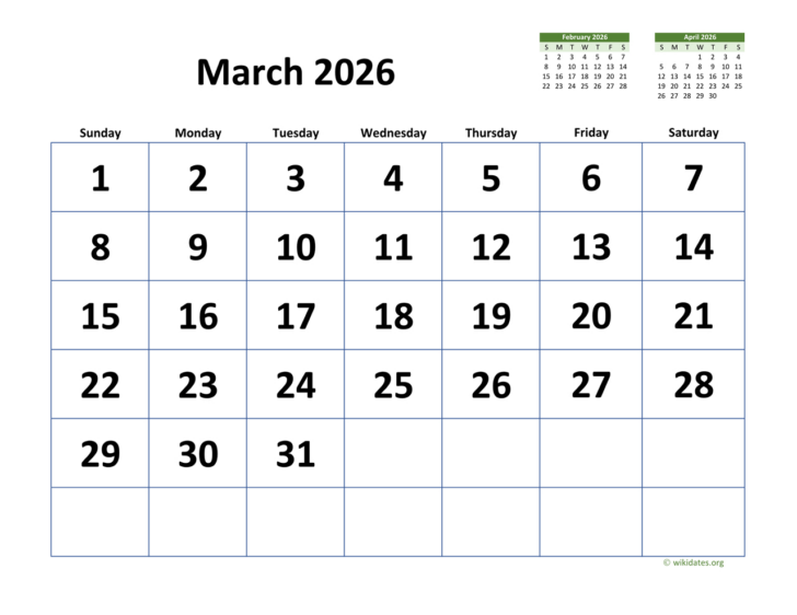 Printable March 2026 Calendar