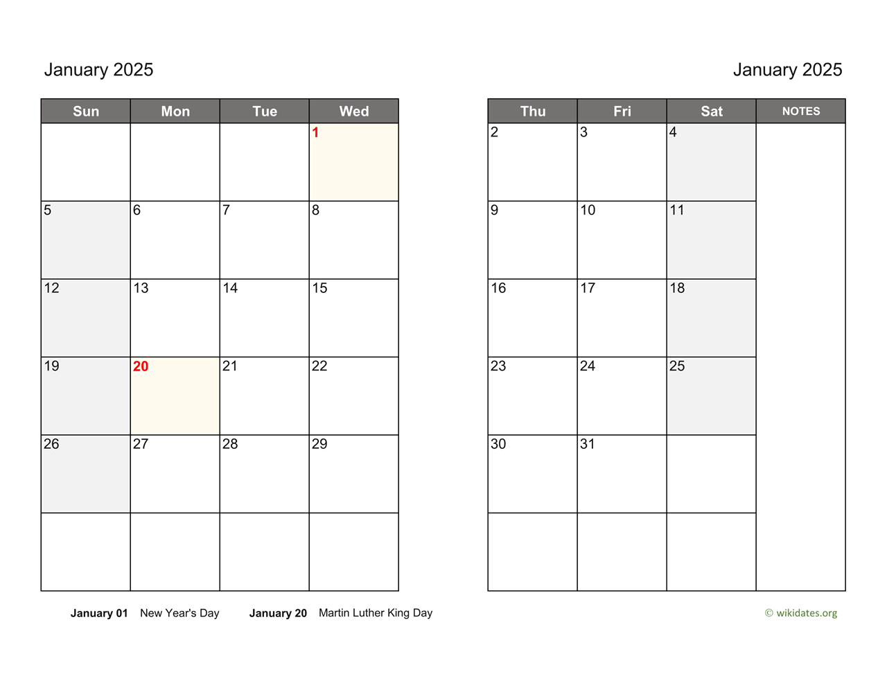 Monthly 2025 Calendar On Two Pages | Wikidates for Printable Two Month Calendar 2025