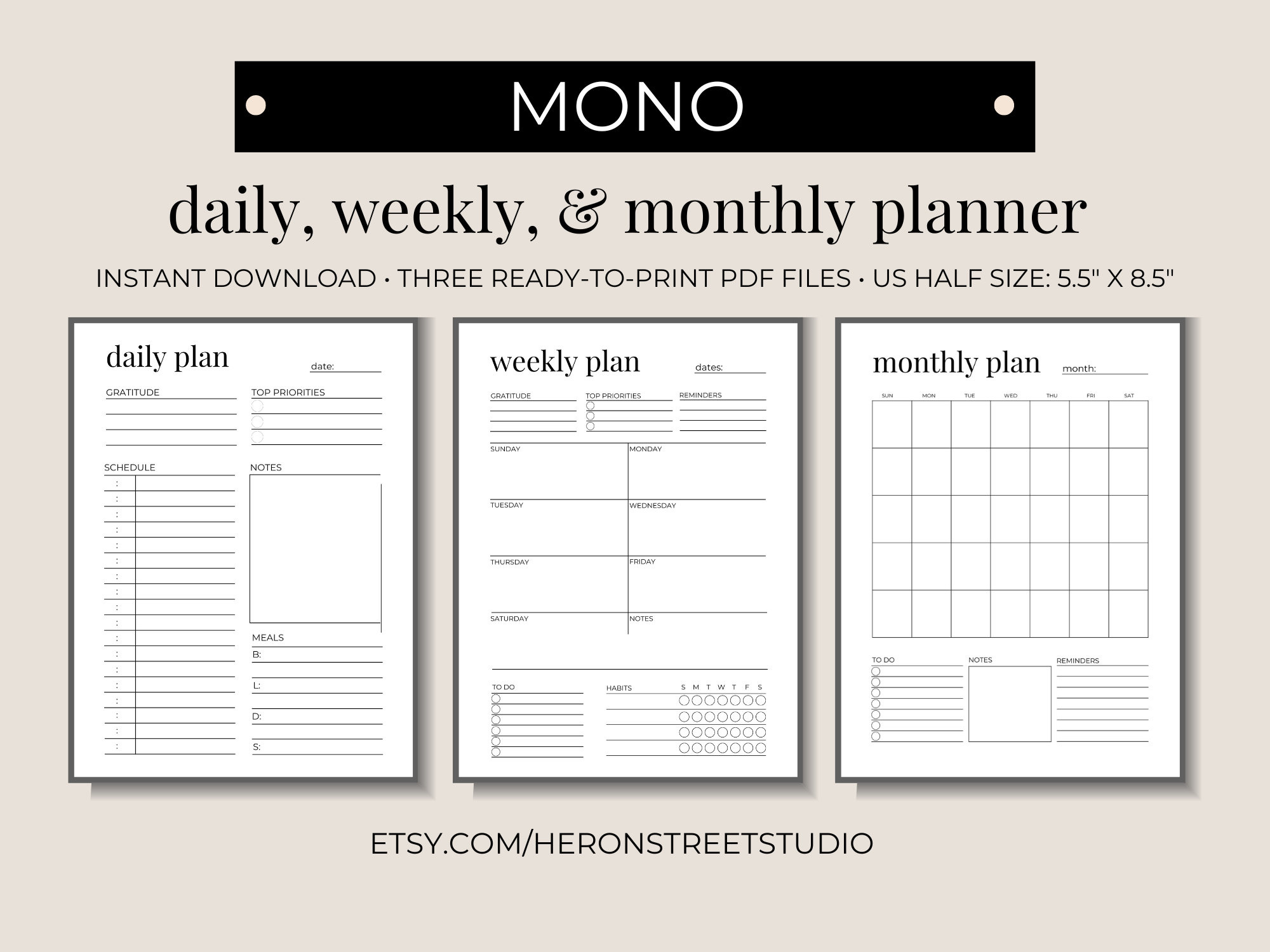 Monthly Calendar Printable 5.5X8.5 - Etsy in 5.5 X 8.5 Printable Calendar Pages