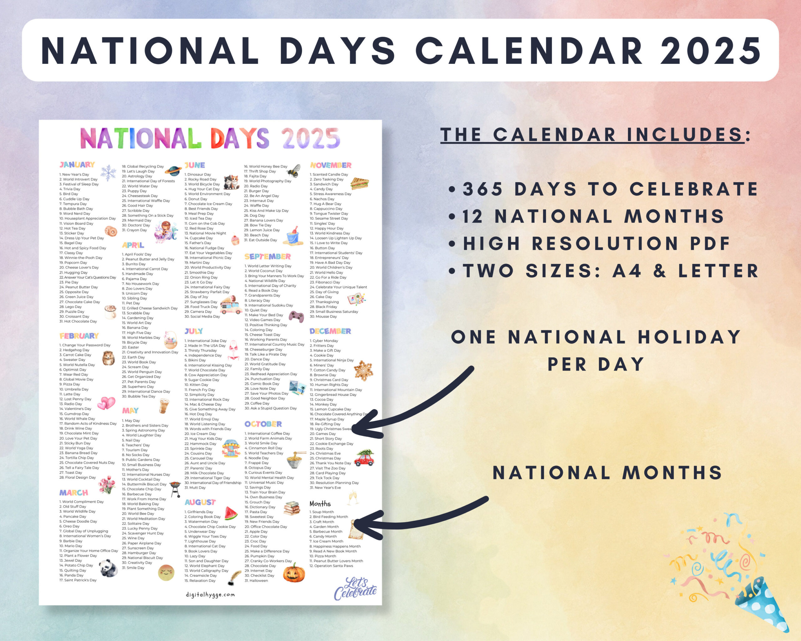 National Days Calendar Printable 2025 National Holidays Calendar for 2025 National Day Calendar Printable