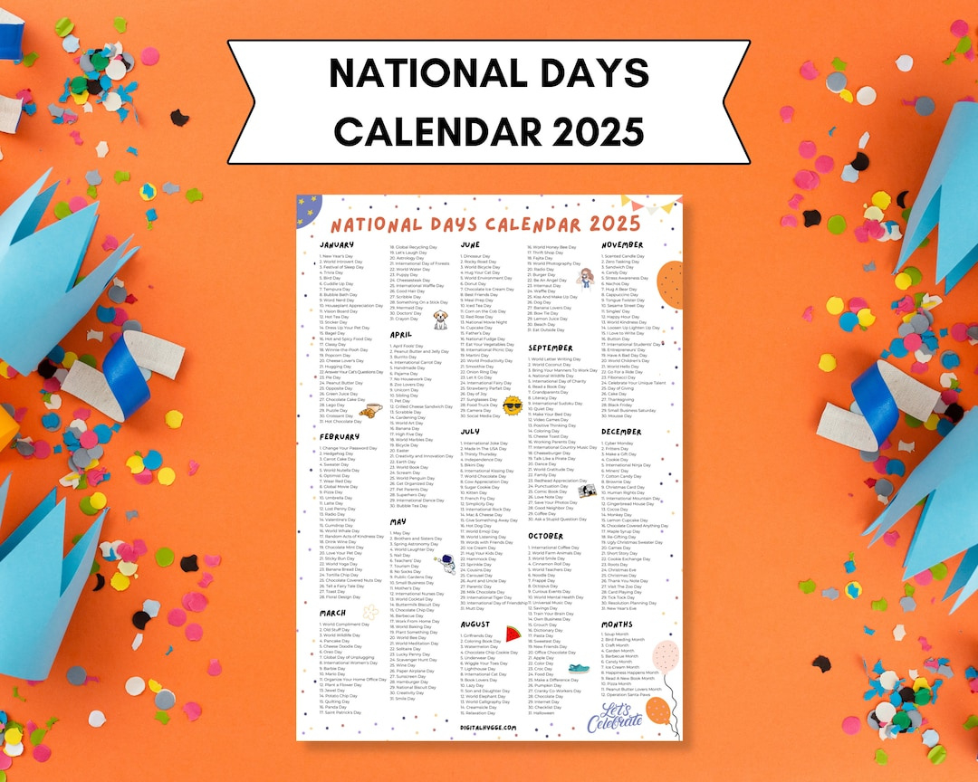 National Days Calendar Printable 2025 National Holidays Calendar inside National Day Calendar 2025 Printable