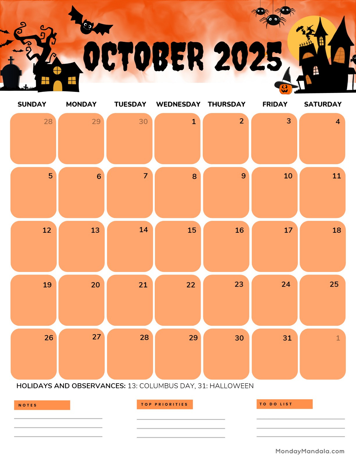 October 2025 Calendar (52 Free Pdf Printables) with Halloween Calendar 2025 Printable