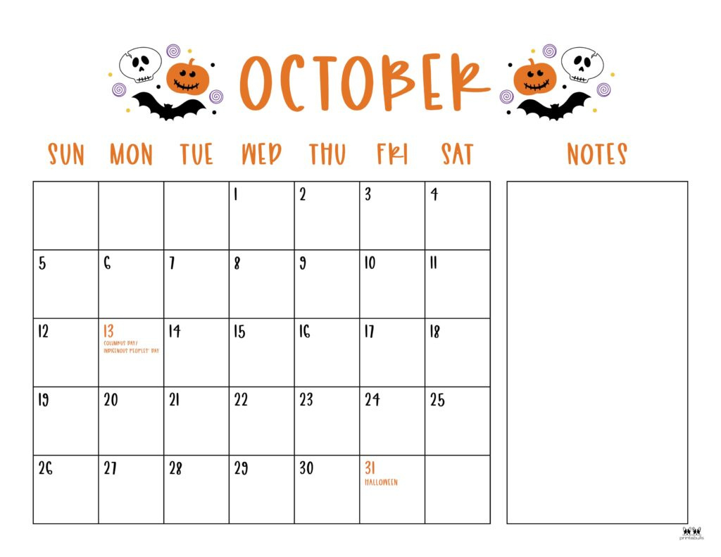 October 2025 Calendars - 107 Free Printables | Printabulls for Halloween Calendar 2025 Printable