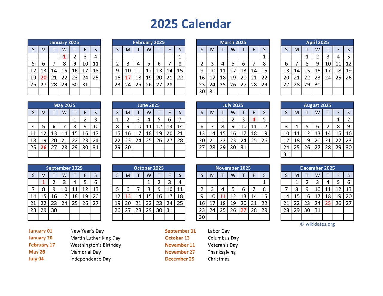 Pdf Calendar 2025 With Federal Holidays | Wikidates inside Federal Holiday Calendar 2025 Printable