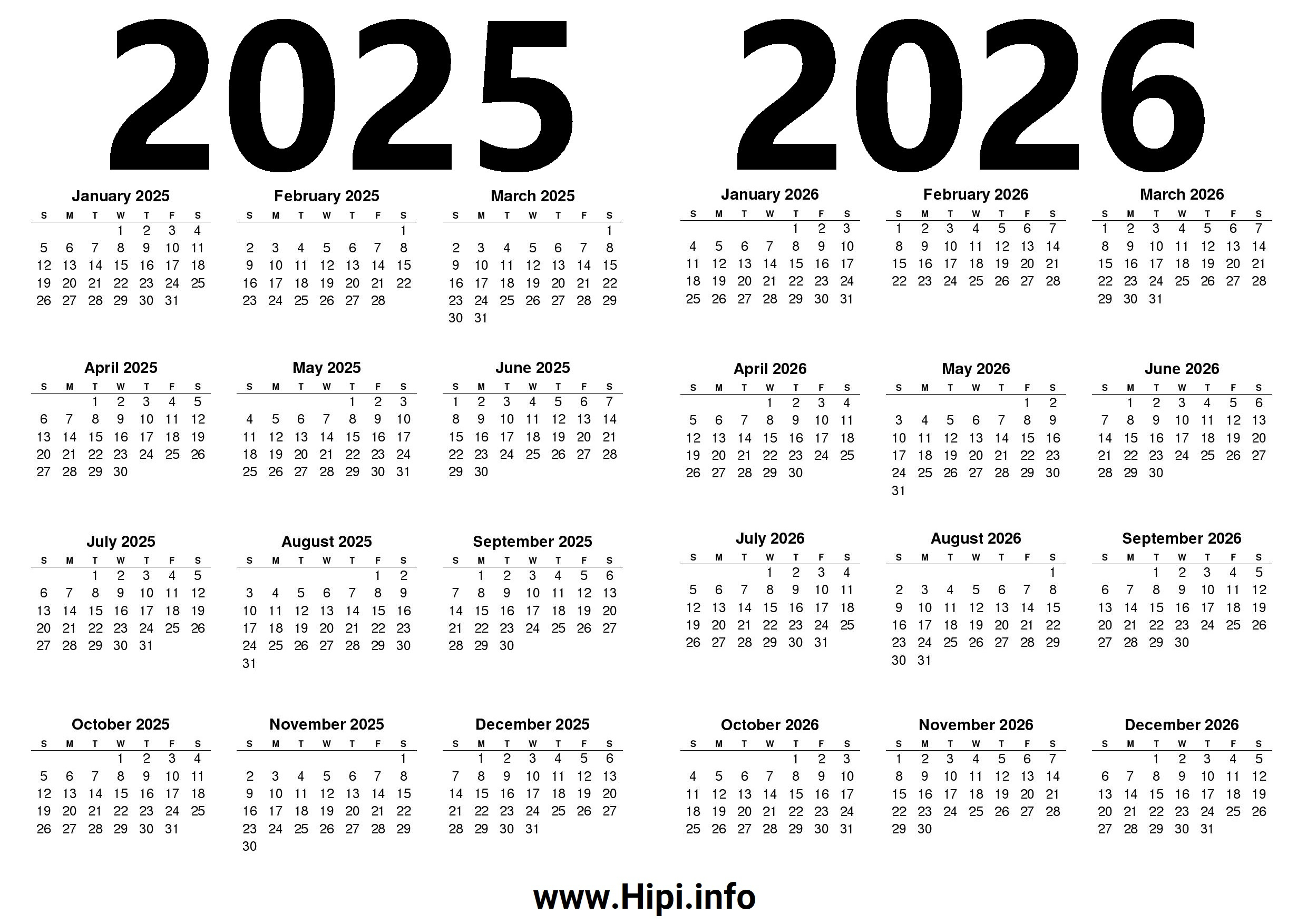 Printable 2025 And 2026 Calendar Two Years - Hipi | inside 2025 Calendar 2026 Printable