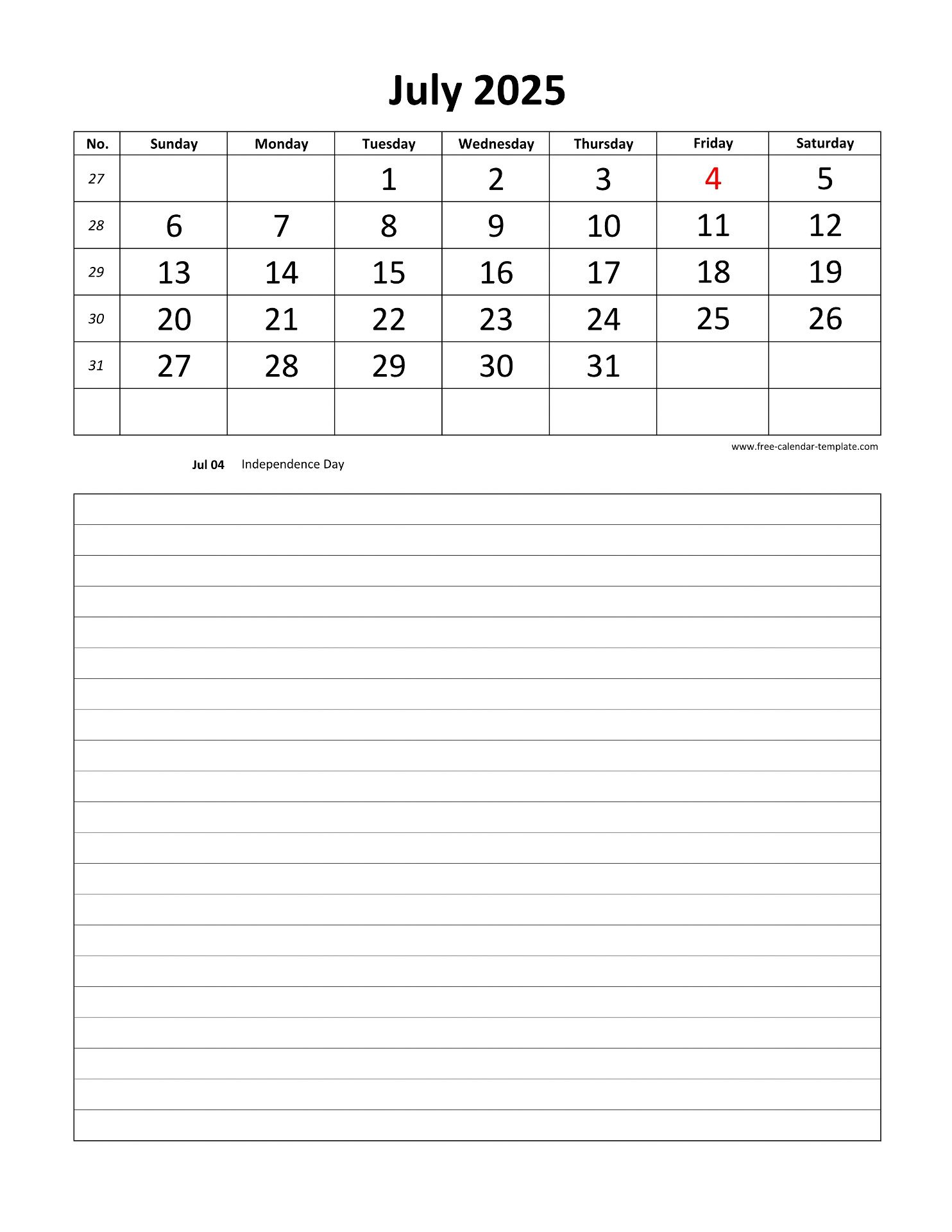 Printable 2025 July Calendar Grid Lines For Daily Notes (Vertical in Daily Calendar 2025 Printable Free