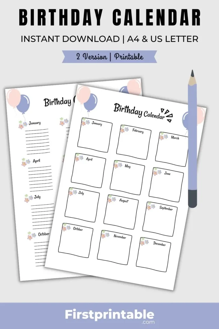 Free Printable Office Birthday Calendar 2025 Template