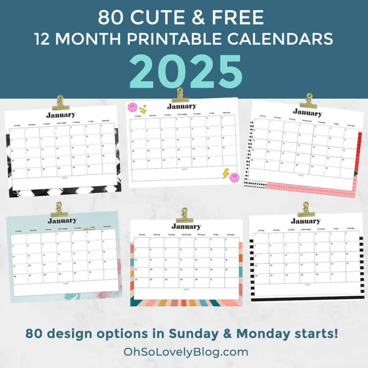 Printable Month by Month Calendar 2025