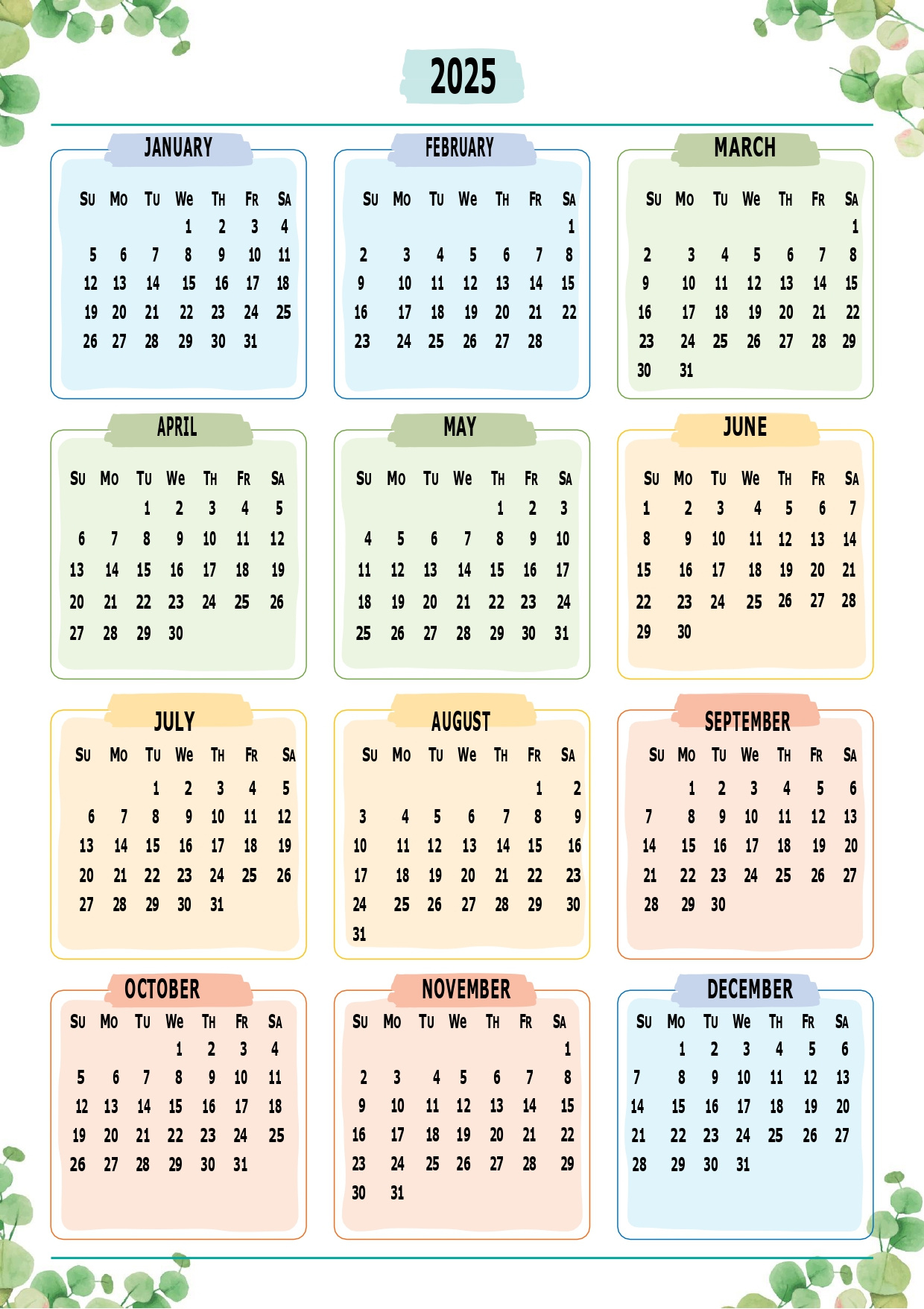 Printable Calendar 2025 One Page With Holidays (Single Page) 2025 throughout 2025 Yearly Calendar Printable One Page