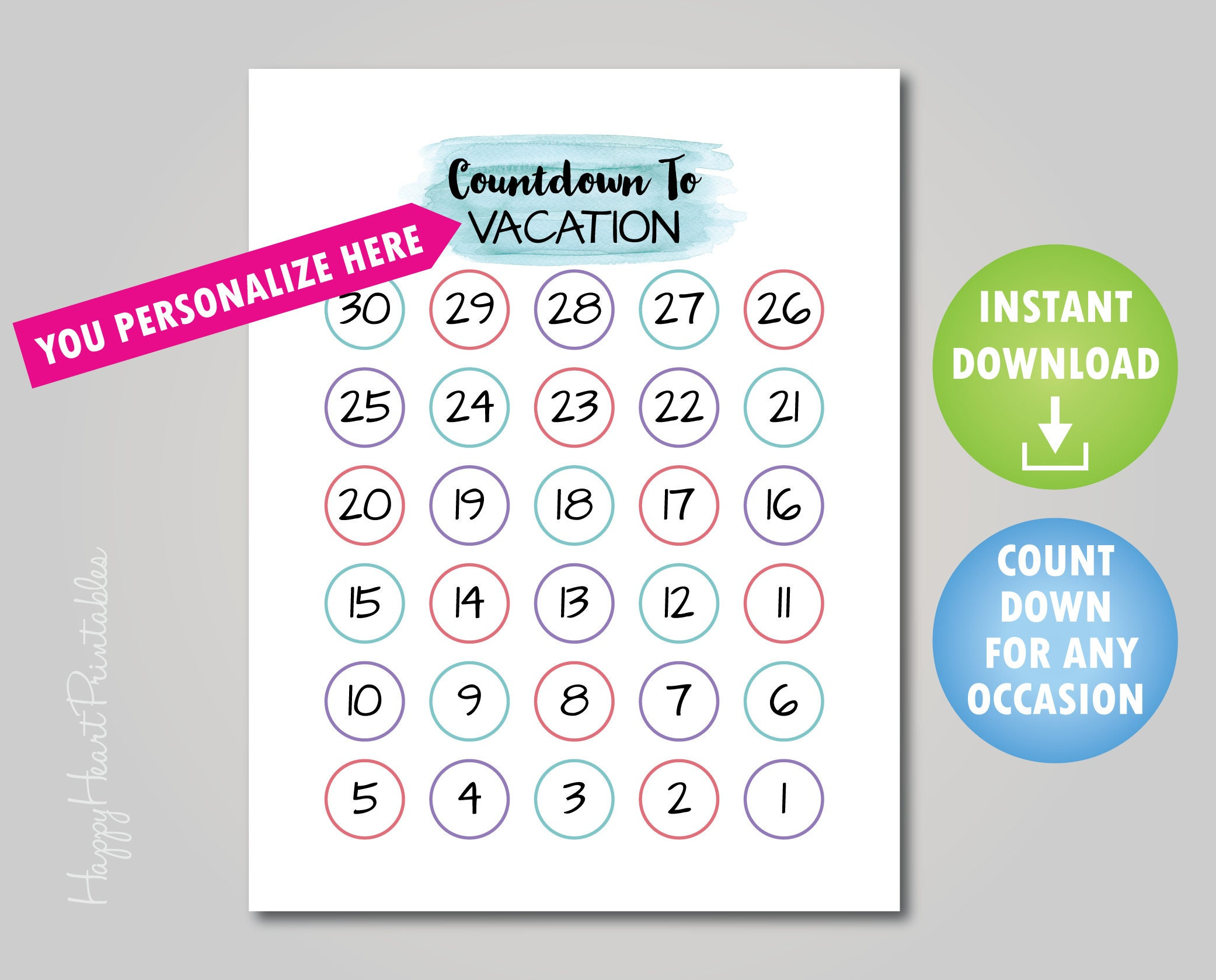 Printable Countdown For Any Occasion Personalize Editable Pdf inside 21 Day Countdown Calendar Printable