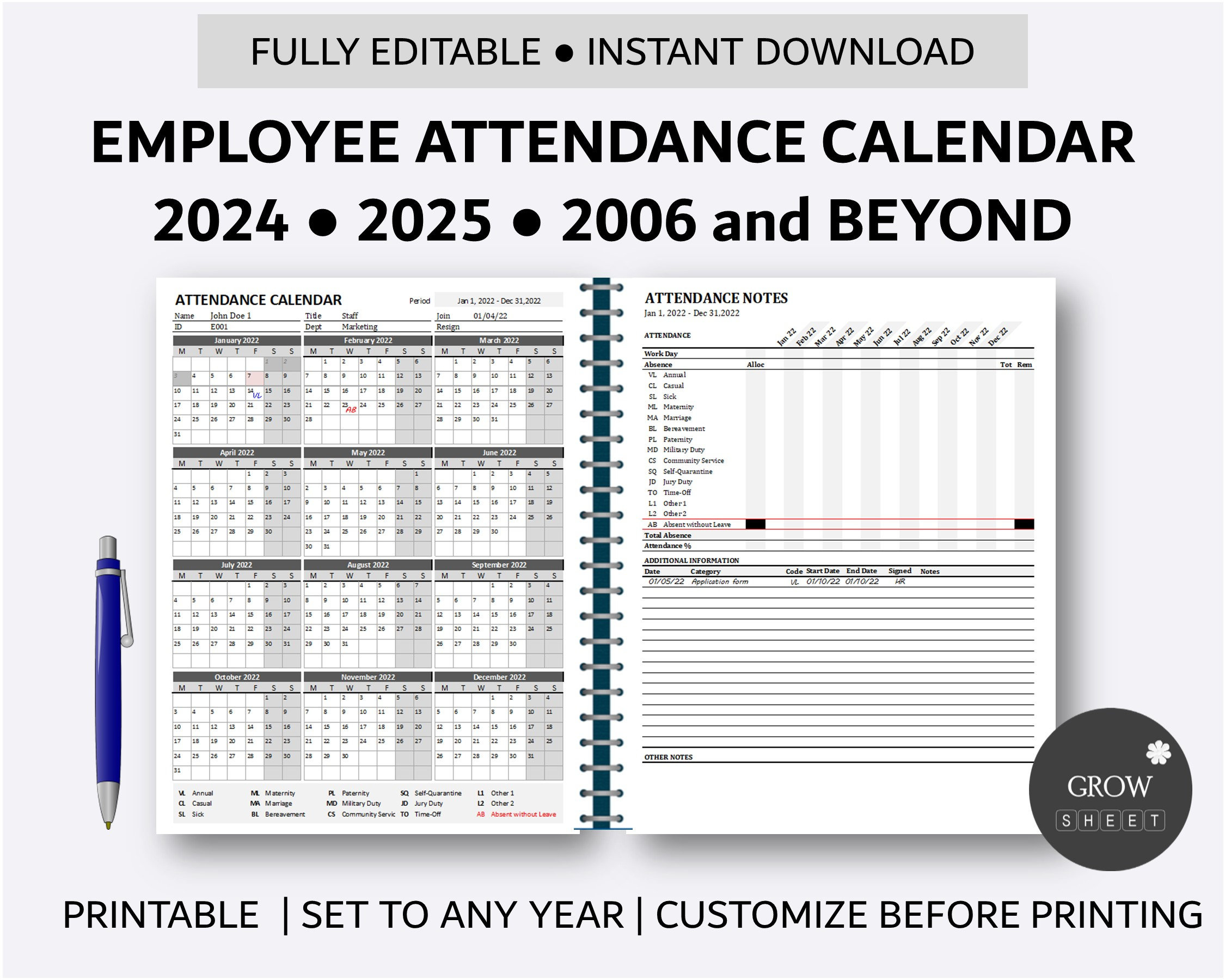 Printable Employee Attendance Calendar Custom Attendance Calendar with 2025 Printable Attendance Calendar