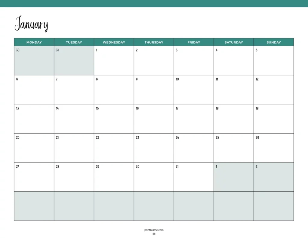 Printable January 2025 Calendars | Free Pdf Downloads in Printable Weekly Menu Calendar 2025