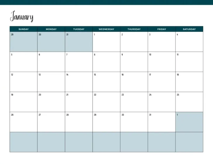 Printable Blank Calendar 2025 Template Free