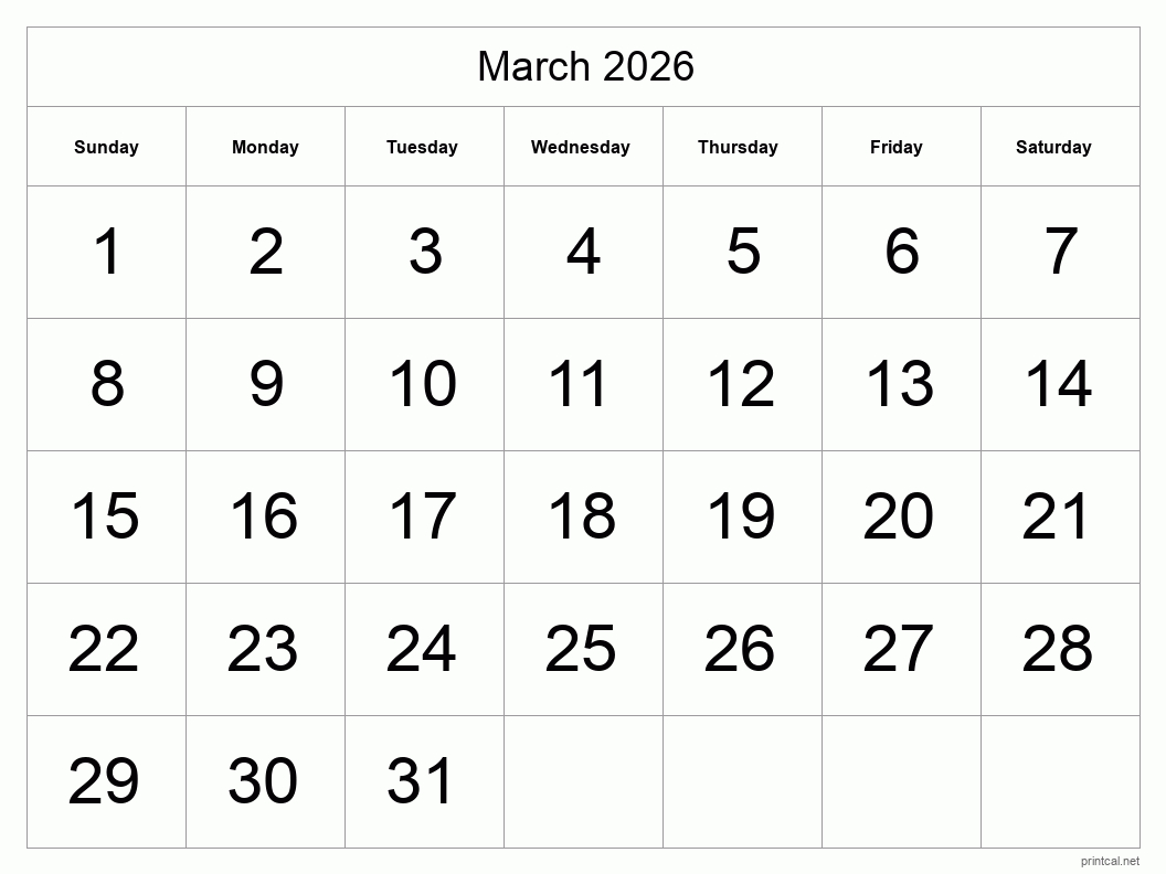 Printable March 2026 Calendar | Free Printable Calendars for March 2026 Printable Calendar