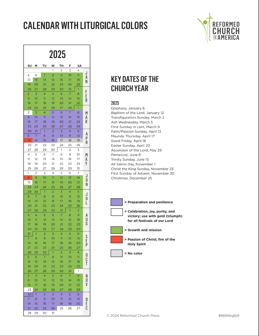 Rca Liturgical Calendar | Reformed Church In America for Protestant Liturgical Calendar 2025 Printable